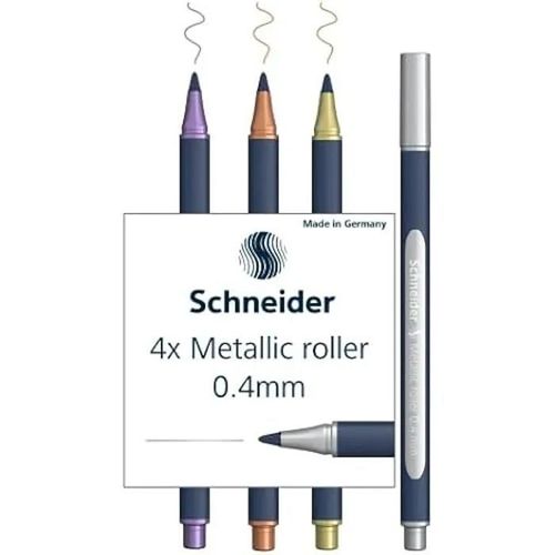 Schneider Ml05011501 Lot De 4 Stylos À Bille Métalliques (Épaisseur De Trait 0,4 Mm, Encre Hautement Métallique, Séchage Rapide,