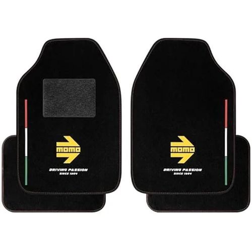 Tapis De Voiture - Momo - Lot De 4 - Moquette Noire - Antidérapant - Logo Momo Avec Drapeau Italien