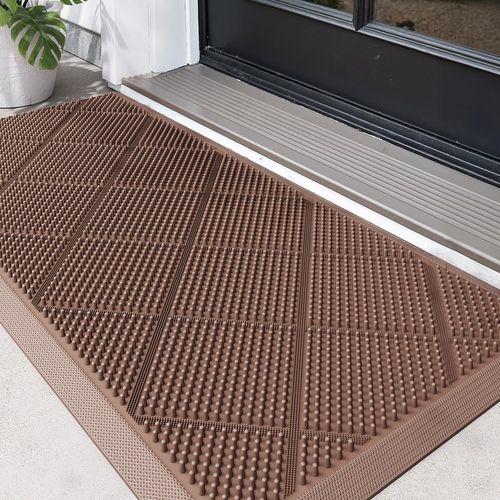 Paillasson Exterieur Entree,Tapis Extérieur Antidérapant Avec Trous De Drainage,Résistant & Imperméable,Lavable Tapis De Porte Pour Porte,Jardin,Cour,43 X 90 Cm,Marron