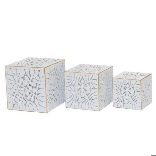 Pot De Fleurs - Dkd Home Decor - Set De 2 - 15x15x15 Cm - Blanc/Doré - Design Tropical