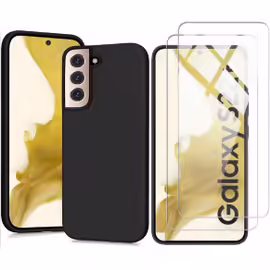 Coque Silicone NOIR Mat Pour Samsung Galaxy S22 PLUS + 2 Verre trempé Film Protection écran - Anti Rayures - Ultra Résistant Dureté 9H