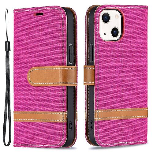 Jeans Tissu Couleur Épissage En Cuir Stand Portefeuille Étui De Téléphone Couverture Pour iPhone 13 6.1 pouces