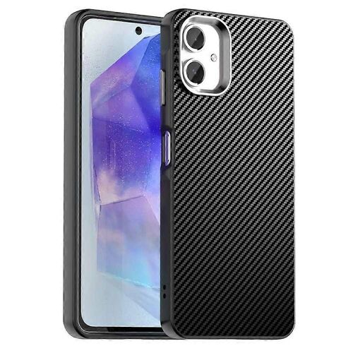 Pour Samsung Galaxy A06 Coque Téléphone Portable Hybride Couverture Arrière Fibre De Carbone Texture - Noir