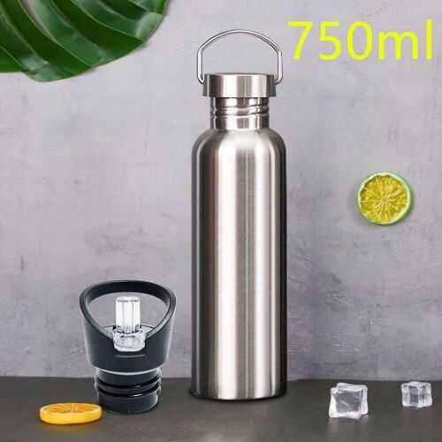 750 Ml - Gourde Inox Bouteille D'eau Froide Chaude De Mur Simple De Fiole De Vide De Bouteille D'eau De Sports D'acier Inoxydable Avec Le Chapeau De Couvercles De Paille Potable
