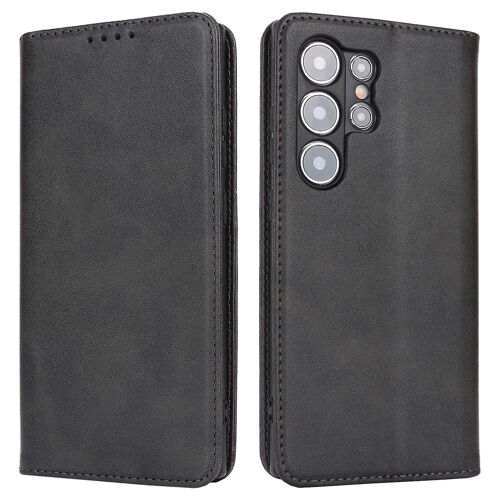Pour Samsung Galaxy S24 Ultra Étui en cuir Portefeuille Couverture de téléphone magnétique à fermeture automatique - Noir