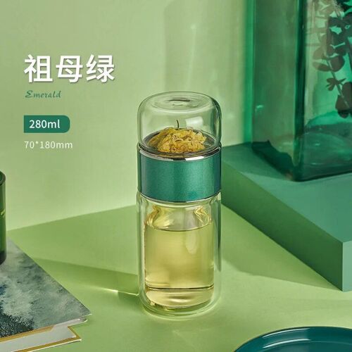 280ml - Vert - Bouteille D'eau À Thé En Verre Borosilicaté À Haute Teneur, Double Couche, Tasse À Thé, Infuseur, Gobelet, Verres, Filtre À Thé
