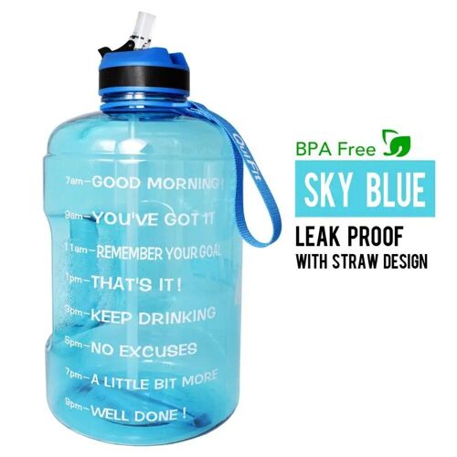 3.78l 128oz - Bouteille Bleu Ciel - Bouteille D'eau Avec Paille,Marqueur De Motivation Et De Temps, Pour Gymnastique, Pichet À Boire, Sans Bpa, Sport En Plein Air