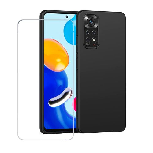 Coque Silicone Noir Mat Pour Xiaomi Redmi Note 11 Pro 4g/5g + 2 Verre Trempé Film Protection Écran - Anti Rayures - Ultra Résistant Dureté 9h