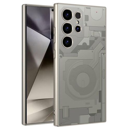Gkk Pour Samsung Galaxy S23 Ultra Case Pc+Tpu Circuit Pattern Ag Skin-Touch Phone Cover - Titane Gr