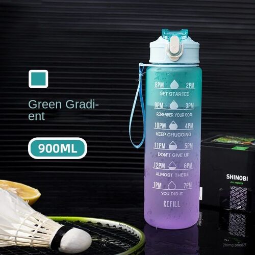 900ml - Vert - Bouteille D'eau De Sport En Plastique Conviviale Ré Arc-En-Ciel, Gobelet À Paille Graduée, Haute Température, Document Progressif