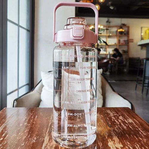 2liter Pink1 - Bouteille D'eau De Motivation Avec Marqueur De Temps, Portable, Plastique Réutilisable, Standard, Sports, Extérieur, Voyage, Salle De Sport