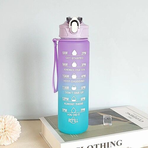 900ml - Gradient Violet - Bouteille D'eau De Sport Portable Avec Marqueur De Temps, Extérieur, Document Nickel É, Paille En Plastique, Tasse Pour Couple