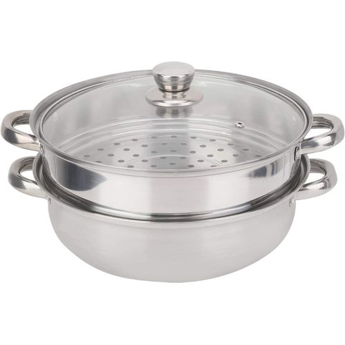 Cuiseur Vapeur 2 Couches - Double Chaudière - En Acier Inoxydable - Avec Couvercle En Verre Trempé Et Double Poignée - Fonctionne Avec Four À Induction À Gaz, Cuisinière À Barbecue