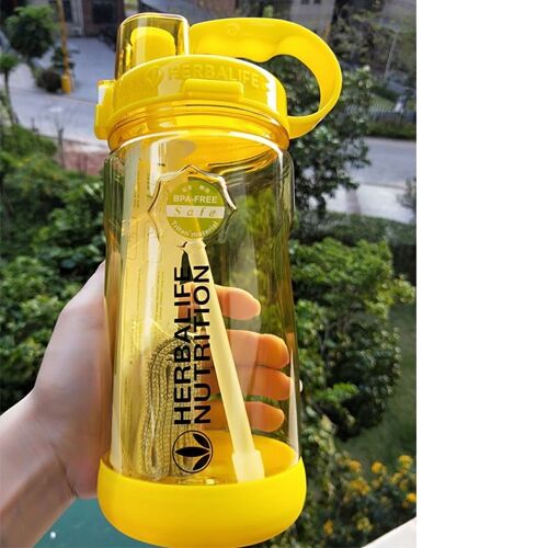 1000ml - Jaune - Bouteille D'eau En Plastique Portable Avec Paille, Herb Financial, Sangle, Document 5 Bonbons
