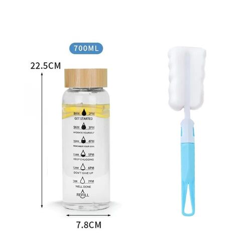 700ml-1000ml - 700 Ml - Bouteille D'eau En Verre Transparent Avec Marqueur De Temps, Couvercle En Bois, Tasse Portable, Café, Lait, Jus, Cadeaux Pour Filles, 1000ml