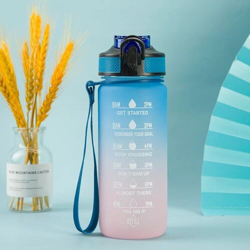 600ml - Rose Bleu - Bouteille D'eau Colorée De 600ml, En Plastique, Portable, Réutilisable, Avec Marqueur De Temps, Pour Le Dehors Et La Motivation