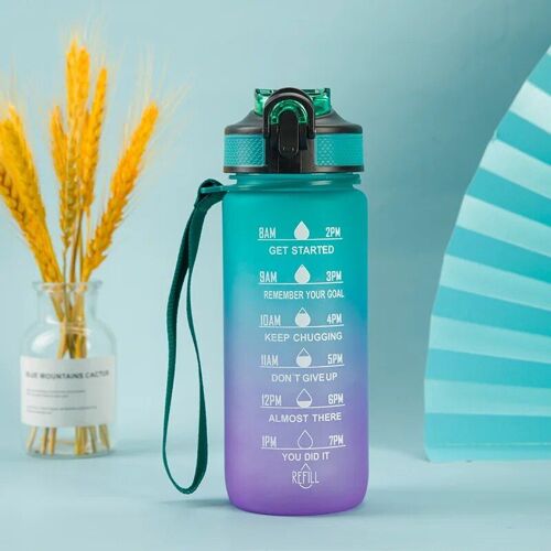 600ml - Violet Vert - Bouteille D'eau Colorée De 600ml, En Plastique, Portable, Réutilisable, Avec Marqueur De Temps, Pour Le Dehors Et La Motivation