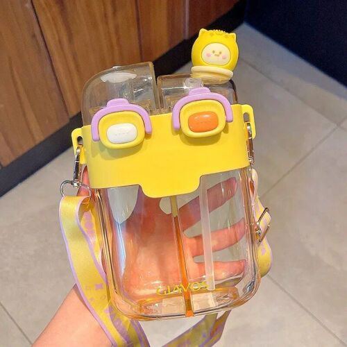 780ml - Jaune - Bouteille D'eau De Grande Capacité Pour Enfants, Double Poubelle, Paille En Plastique, Tasse, Portable, Transport, Haute Beauté, Dessin Animé