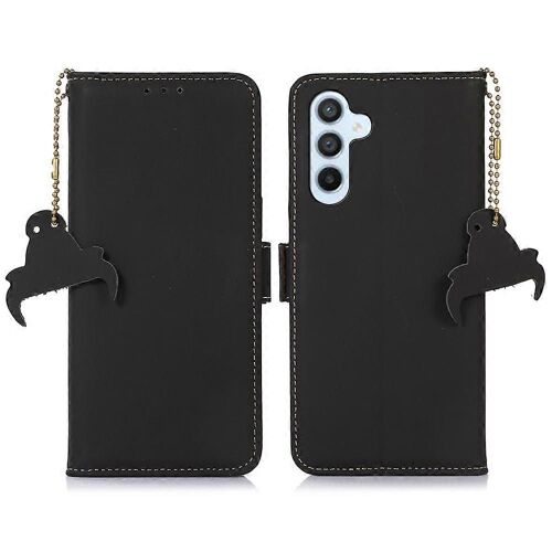 Pour Samsung Galaxy A36 5G Étui Portefeuille Anti-Chute Véritable Cuir de Vache Couverture Téléphone Blocage RFID - Blac