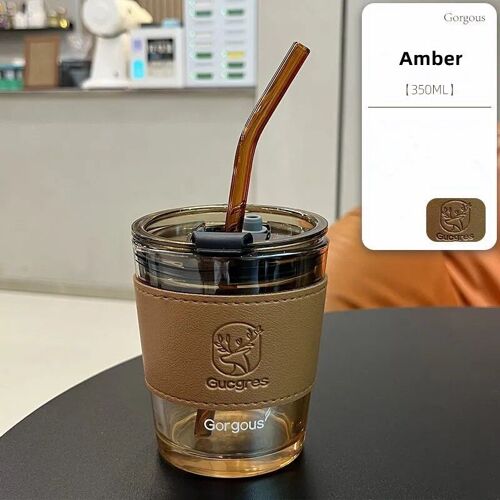 350ml-450ml - Cuir De 350amberdeer - Tasse À Café En Paille Avec Couvercle, Verre En Cuir Imprimé Cerf, Bouteille D'eau À Degrés De Chaleur, Verres À Bière