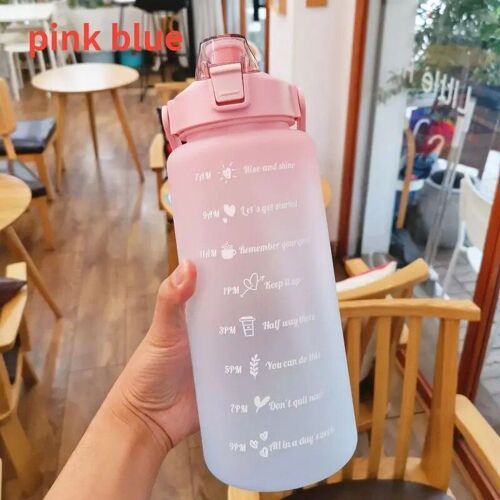 2000ml - B-Rose - Bouteille D'eau De Dehors En Plastique De Grande Capacité, Boire, Standard, Avec Marqueur De Temps, Paille, Motivation, Pour Enfant, Fille