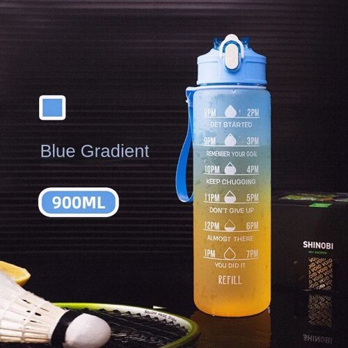 900ml - Gradient Bleu - Bouteille D'eau Avec Paille Pour Filles, Bouteille D'eau De Sport De Motivation, Carafe De Fitness Étanche, Voyage En Plein Air Hi, Boire, 900ml