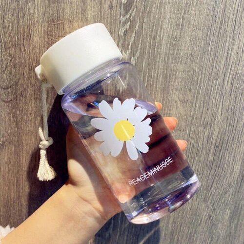 500ml - 1 Transparent Aux Fleurs - Petites Bouteilles D'eau En Plastique 500ml, Tasse D'eau Transparente Givrée Sans Bpa Avec Corde Portable, Bouteille D'eau De Voyage