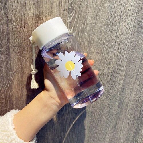 500ml - Petite Marguerite Tasse En Plastique Givré De 500ml, Tasse D'eau Créative Pour L'extérieur, Tasse De Thé De Voyage Transparente Portable, Jolie Bouteille D'eau Sans Bpa