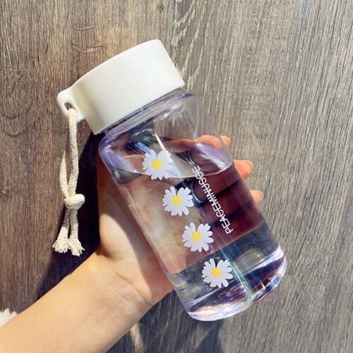 500ml - 4 Transparent Aux Fleurs - Petites Bouteilles D'eau En Plastique 500ml, Tasse D'eau Transparente Givrée Sans Bpa Avec Corde Portable, Bouteille D'eau De Voyage