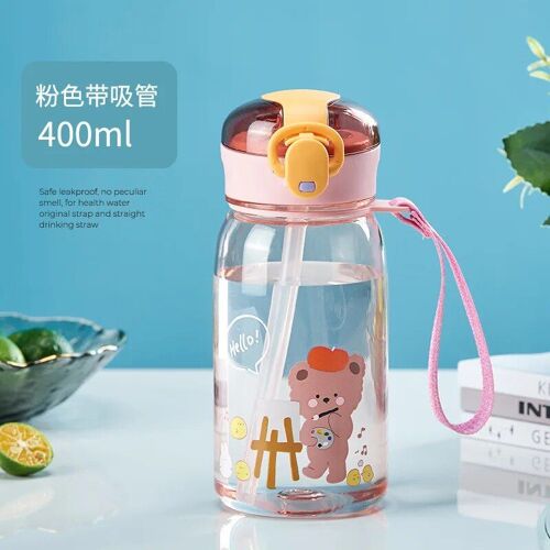 1pc - B Rose 400 Ml - Bouteille D'eau En Plastique Transparent De Grande Capacité, Gourde De Dehors En Plein Air Avec Marqueur De Temps, Verres D'été