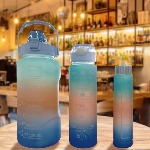 2000ml 900ml 280ml - Style1-Blue-3pcs - Bouteille D'eau De Sport De Grande Capacité Pour Enfants, Carafe Pour Écolière, Tasse À Boire Mignonne Kawaii Pour Homme Et Femme, Tasse De Camping Et De Randonnée, 3 Pièces Par Ensemble