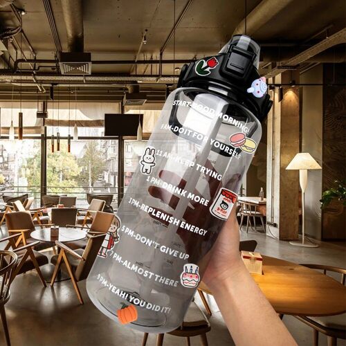 2000ml - B-Transparent-05 - Bouteille D'eau En Plastique Avec Marqueur De Temps, Extérieur, Voyage, Motivation, Sport, Standardisation, Autocollant