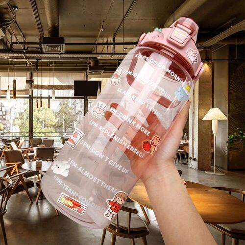 2000ml - B-Transparent-08 - Bouteille D'eau En Plastique Avec Marqueur De Temps, Extérieur, Voyage, Motivation, Sport, Standardisation, Autocollant