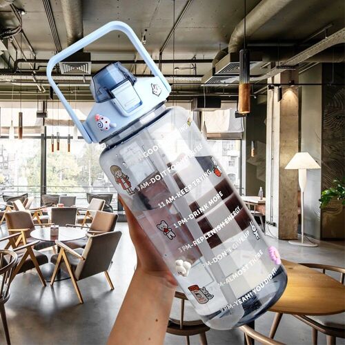 2000ml - B-Transparent-07 - Bouteille D'eau En Plastique Avec Marqueur De Temps, Extérieur, Voyage, Motivation, Sport, Standardisation, Autocollant