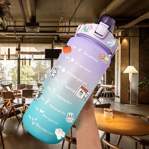 2000ml - B-Frosted-01 - Bouteille D'eau En Plastique Avec Marqueur De Temps, Extérieur, Voyage, Motivation, Sport, Standardisation, Autocollant