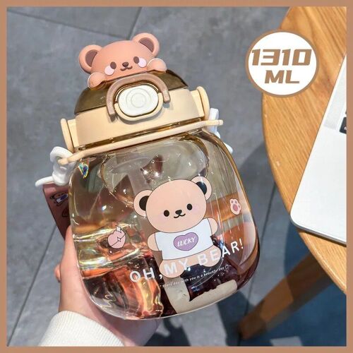 1310ml - Ours Brun - Bouteille D'eau De Grande Capacité Pour Filles, Kawaii, En Paille, Anti-Fuite, Jus, Lait, Bulle De Thé, Ours