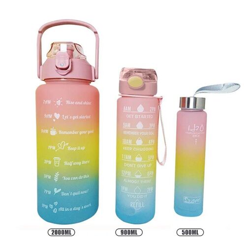 2000ml - D Suit Pcs D 3 Pc - Bouteille D'eau De Sport Portable Réutilisable Avec Autocollants De Marqueur De Temps, Plastique De Motivation, Standardisation
