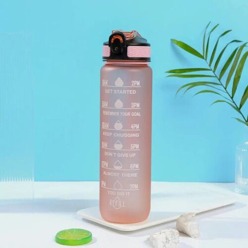 1.0l - Rose - Bouteille D'eau Avec Paille Glacée, Avec Marqueur De Temps, Étanche, Pour Boire, Kawaii, Pour Les Voyages En Plein Air, Le Sport Et Le Fitness