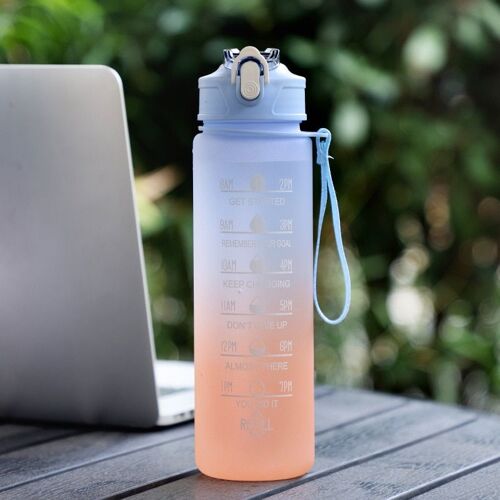 750ml - Gradient Bleu - Poinbouteille D'eau Conviviale Rée Portable Avec Paille En Plastique, Tasse De Motivation De Dessin Animé, Sports De Plein Air, Outils De Boisson De Camping, 750ml