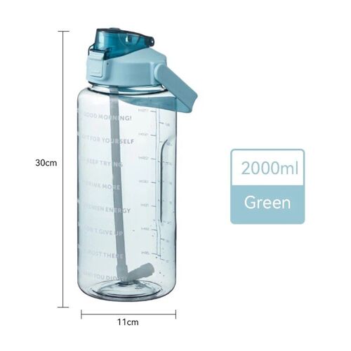 2l - Vert A - Bouteille D'eau Avec Paille Pour Fille, Motivation, Sports, Hi, Avec Marqueur De Temps, Autocollants, Livraison Gratuite