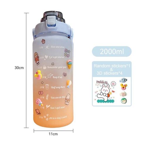 2l - Gradient Blue B - Bouteille D'eau Avec Paille Pour Fille, Motivation, Sports, Hi, Avec Marqueur De Temps, Autocollants, Livraison Gratuite