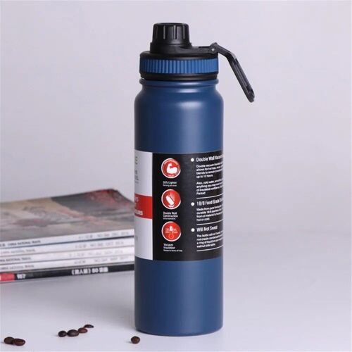 800ml - Bleu Foncé - Bouteille Thermos Portable De Grande Capacité En Acier Inoxydable, Tasse Thermique De Voyage, Fiole À Vide À Double Paroi, Gobelet Isolé Pour Le Dehors