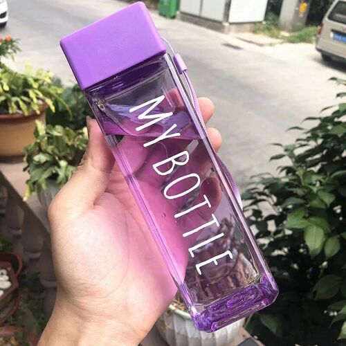 401-500ml - Rround Violet - Bouteille D'eau Carrée En Plastique Transparent Avec Ulportable, Bouteille De Sport Étanche, Tasse À Cliquets, Extérieur, Jus Froid, Lait