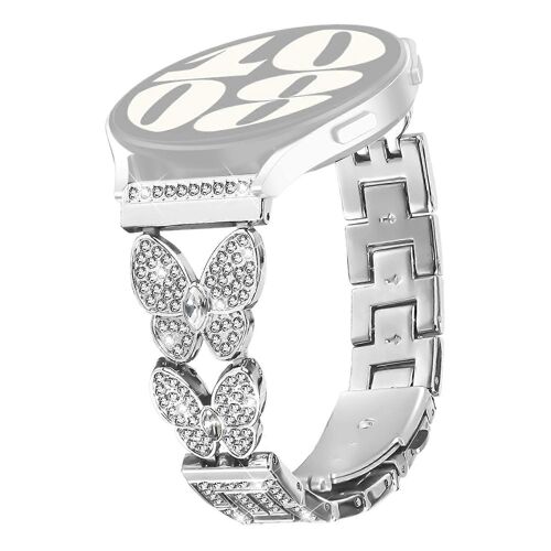 Pour Garmin Vivoactive 4 Band Butterfly Rhinestones Decor Silver Alloy Metal Watch Strap