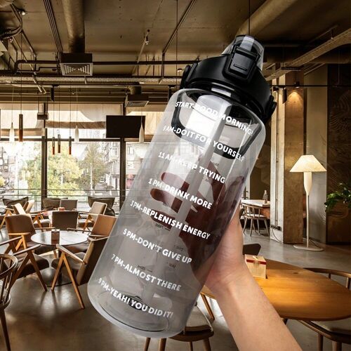 2.0l - 2l-Transparent Noir - Bouteille D'eau En Plastique De Grande Capacité, Tasse À Paille, Échelle De Temps, Sports De Plein Air, Étudiant, Couple, Bouilloire