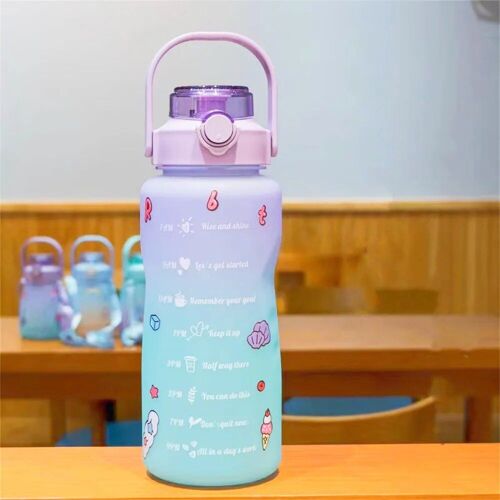 2.0l - Nouveau Violet - Bouteille D'eau Avec Paille Pour Filles, Autocollant De Marqueur De Temps, Étanche, Extérieur, Motivation, Bouteille De Sport À Boire, Livraison Gratuite