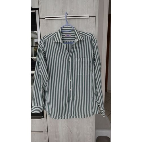 Chemise Taille 38 Manche Longue Rayures Vert Et Blanc
