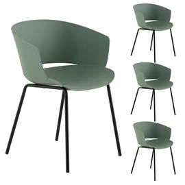 Lot De 4 Chaises De Jardin Nivel Fauteuil D'extérieur En Plastique Vert Résistant Aux Uv Et Pieds En Métal Noir