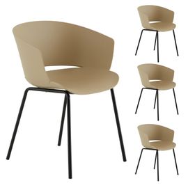 Lot De 4 Chaises De Jardin Nivel Fauteuil D'extérieur En Plastique Beige Résistant Aux Uv Et Pieds En Métal Noir