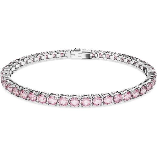 Matrix Tennis Bracelet,Round Cut,Pink,Rhodium Plated